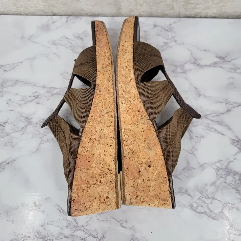 Donald Pliner Vintage Cork Wedge Slide Sandals with Snakeskin Leather Accent